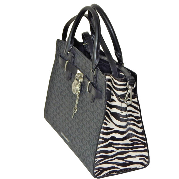 MICHAEL KORS HAMILTON Signature MK Logo Medium Black Satchel Shoulder Bag NWT - Picture 5 of 14